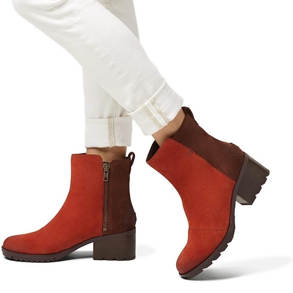 Sorel Cate Booties Block Heel Carnelian Red Suede - Picture 1 of 9